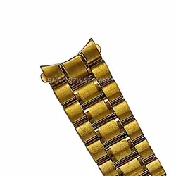 بند ساعت مچی فلزیی فول استیل تیکه ای تو پر طلایی و سر بند هلالی سایز 22 و 24