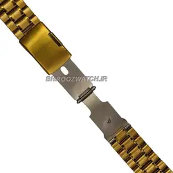 بند ساعت مچی فلزیی فول استیل تیکه ای تو پر طلایی و سر بند هلالی سایز 22 و 24