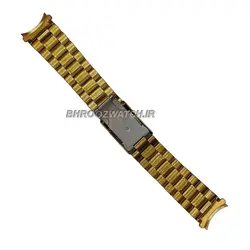 بند ساعت مچی فلزیی فول استیل تیکه ای تو پر طلایی و سر بند هلالی سایز 22 و 24