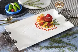 دیس چینی دسته پیوتر مستطیلی تخت طرح برگ سایز بزرگ