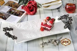 دیس چینی دسته پیوتر مستطیلی تخت طرح برگ سایز کوچک