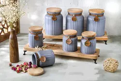ست پاسماوری و ادویه 7 پارچه درب چوبی گلس کالر رنگ طوسی
