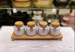 ست پاسماوری و ادویه 7 پارچه درب چوبی گلس کالر رنگ طوسی