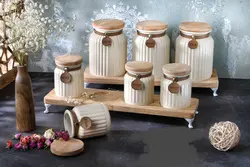 ست پاسماوری و ادویه 7 پارچه درب چوبی گلس کالر رنگ کرم