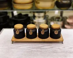 ست پاسماوری و ادویه 7 پارچه درب چوبی گلس کالر رنگ مشکی