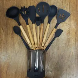 ست کفگیر ملاقه سیلیکونی دسته بامبو روما Roma مشکی