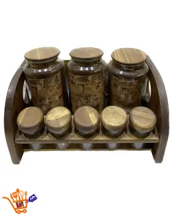 سرویس ادویه پاسماوری 9 پارچه چوبی 2طبقه 99358Lona wood