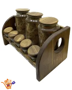 سرویس ادویه پاسماوری 9 پارچه چوبی 2طبقه 99358Lona wood