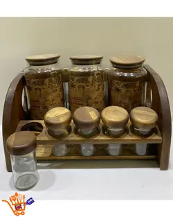 سرویس ادویه پاسماوری 9 پارچه چوبی 2طبقه 99358Lona wood