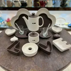 سرویس صبحانه خوری آی سرام مدل پیزا رنگ قهوه ای