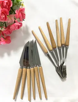 سرویس کارد و چنگال میوه خوری دسته چوبی 6 نفره