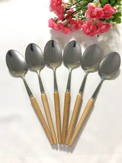 سرویس کامل قاشق و چنگال دسته چوبی 6 نفره