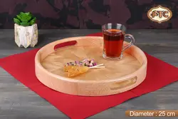 سینی گرد دسته دار چوب بامبو سایز 25