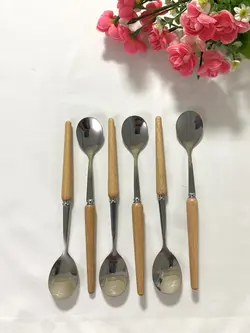 قاشق مربا خوری دسته چوبی 6 عددی