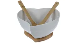 کاسه سالاد خوری چوب سرامیک سیلویا قلبی با قاشق چوبی