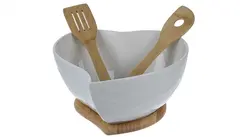 کاسه سالاد خوری چوب سرامیک سیلویا قلبی با قاشق چوبی