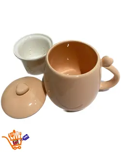 ماگ سرامیکی دمنوش ساز دسته دار قلبی رنگ صورتی