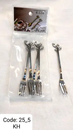 چنگال دسر خوری برگی استیل رنگ ثابت در دو رنگ طلایی و نقره ای
