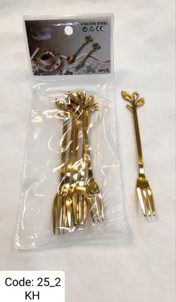 چنگال دسر خوری برگی استیل رنگ ثابت در دو رنگ طلایی و نقره ای