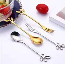 ست کارد و چنگال و قاشق برگی طلایی و نقره ای استیل رنگ ثابت