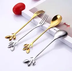 ست کارد و چنگال و قاشق برگی طلایی و نقره ای استیل رنگ ثابت