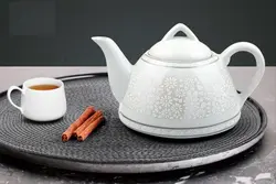 قوری چینی درجه یک گلدار کف پهن یک لیتری با درب چینی