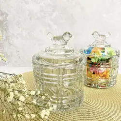 قندان و شکلات خوری بلوری درب بلبل دو طبقه (کندی)