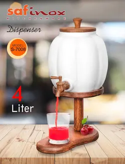 کلمن شربت و نوشیدنی پایه دار چوب سرامیک 4 لیتری safinox 7008