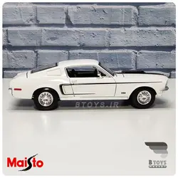 ماکت فورد موستانگ جی تی 1967 سفید مایستو(Ford mustang GT 1967 Maisto)