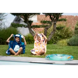 حوله پانچو بچه گانه – آبی سرمه ای / الگوی میمونی – آواز – NABAIJI