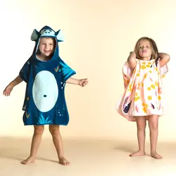 حوله پانچو بچه گانه – آبی سرمه ای / الگوی میمونی – آواز – NABAIJI