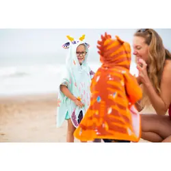 حوله پانچو بچه گانه پنبه – سبز / الگوی گوزن – غزال- NABAIJI