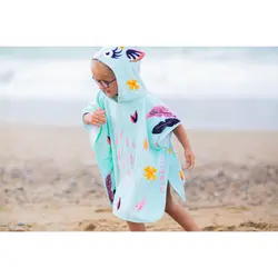 حوله پانچو بچه گانه پنبه – سبز / الگوی گوزن – غزال- NABAIJI