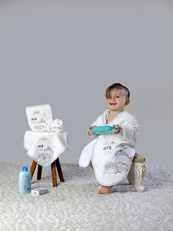 حوله نوزاد 6 تکه طوسی خرس خوابالو