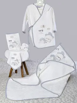 حوله نوزاد 6 تکه طوسی خرس خوابالو