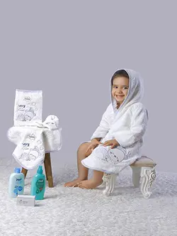 حوله نوزاد 6 تکه طوسی خرس خوابالو