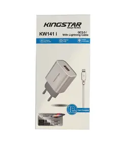 شارژر دیواری 18 وات کینگ استار مدل KW141i به همراه کابل لایتنینگ