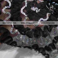 پارچه گیپور مشکی گل دار با پولک هفت رنگ