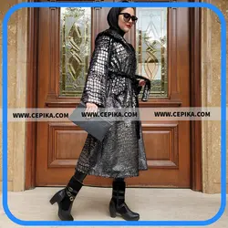 پالتو پوست شاینی نقره ای کد251