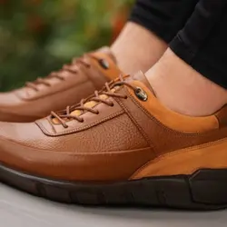 کفش طبی مردانه چرم طبیعی مدل کایا بندی مشکی ارسال رایگان