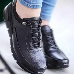 کفش طبی مردانه چرم طبیعی مدل کایا بندی مشکی ارسال رایگان