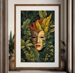 تابلو دکوراتیو طرح ماسک و برگ | کد STS234