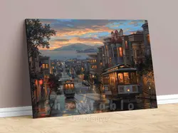 تابلو نقاشی طرح خیابان و قطار شهری | کد SNR112