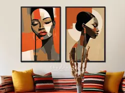 ست تابلو 2 تکه طرح دختر آفریقایی | کد STS297