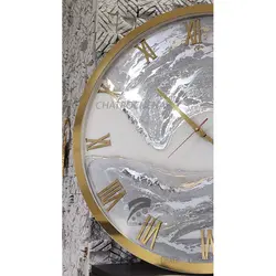 ساعت دیواری رزین اپوکسی سفید نقره ای مدل CH219