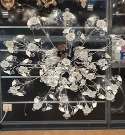 لوستر سقفی مدرن وارداتی کریستال و گل‌سرامیکی دست‌ساز کد CE1024