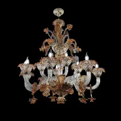 لوستر کریستالی مورانو گل برجسته دو رنگ 10 شاخه کد H1039