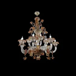 لوستر کریستالی مورانو گل برجسته دو رنگ 10 شاخه کد H1039