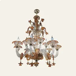 لوستر کریستالی مورانو گل برجسته دو رنگ 10 شاخه کد H1039