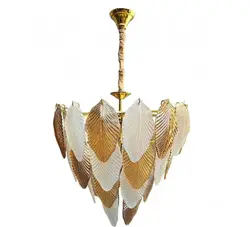 لوستر کریستالی وارداتی برگی طبقاتی سفید طلایی کد H1095